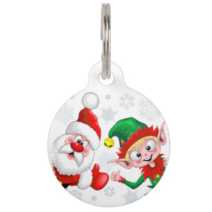 Santa and Elf Christmas Characters Thumbs Up  Pet Tag