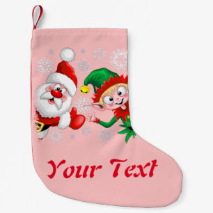 Santa and Elf Christmas Characters Thumbs Up   Small Christmas Stocking