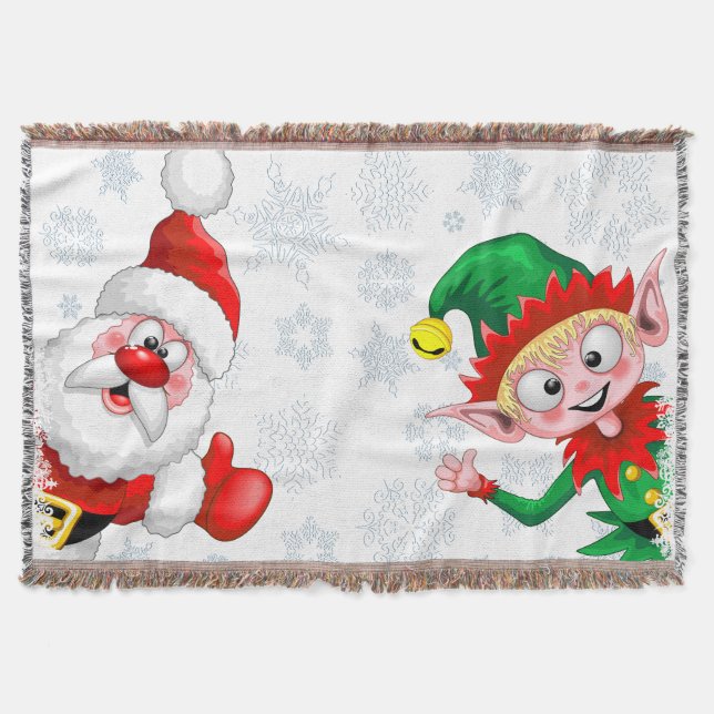 Santa and Elf Christmas Characters Thumbs Up  Throw Blanket (Front)