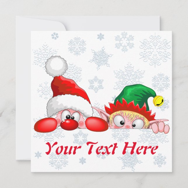 Santa and Elf Cute and funny Characters Peeking  (Front)
