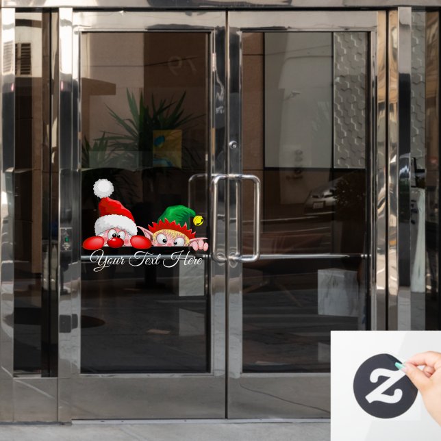 Santa and Elf Cute and funny Characters Peeking   (Office Door)