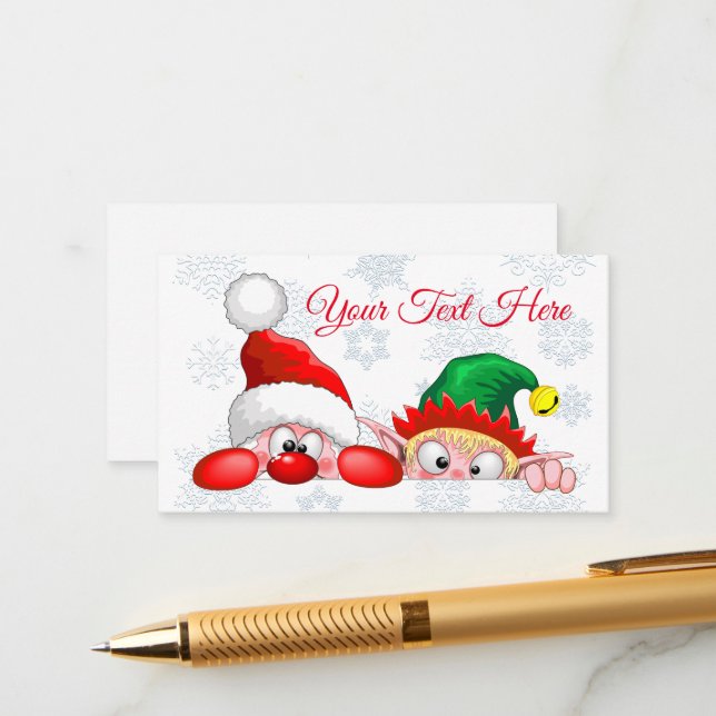Santa and Elf Cute and funny Characters Peeking   Advice Card (Front/Back In Situ)