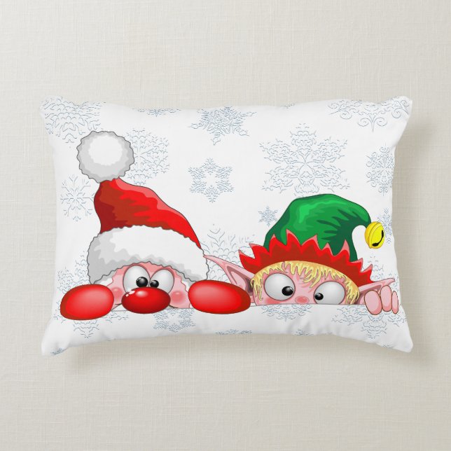 Santa and Elf Cute and funny Characters Peeking  Decorative Cushion (Front)