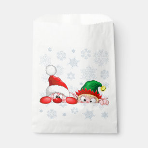Santa and Elf Cute and funny Characters Peeking  Favour Bags