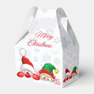 Santa and Elf Cute and funny Characters Peeking  Favour Box