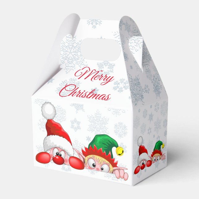 Santa and Elf Cute and funny Characters Peeking  Favour Box (Front Side)