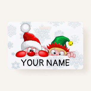 Santa and Elf Cute and funny Characters Peeking   ID Badge