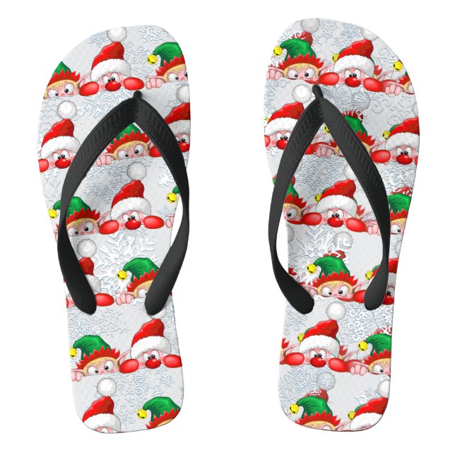 Santa and Elf Cute and funny Characters Peeking  Jandals (Footbed)