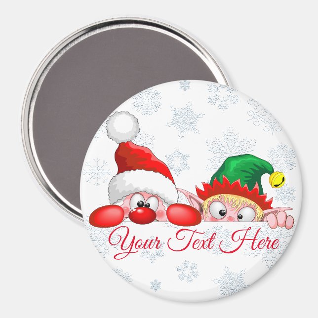 Santa and Elf Cute and funny Characters Peeking   Magnet (Front/Back)
