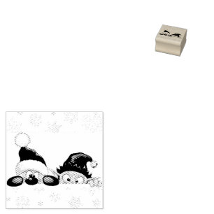 Santa and Elf Cute and funny Characters Peeking Rubber Stamp