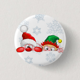Santa and Elf Cute and funny Christmas Cartoon Cha 3 Cm Round Badge