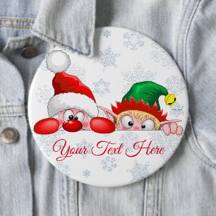 Santa and Elf Cute and funny Christmas Cartoon Cha 6 Cm Round Badge