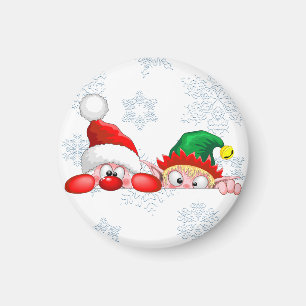 Santa and Elf Cute and funny Christmas Cartoon Cha Magnet