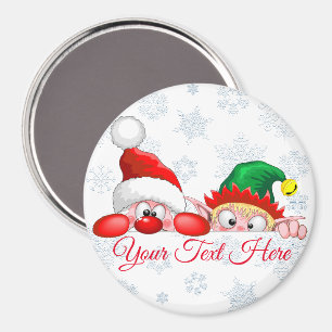 Santa and Elf Cute and funny Christmas Cartoon Cha Magnet