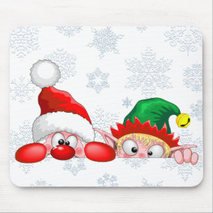 Santa and Elf Cute and funny Christmas Cartoon Cha Mouse Pad