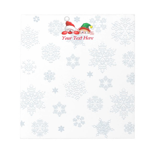 Santa and Elf Cute and funny Christmas Cartoon Cha Notepad (Front)