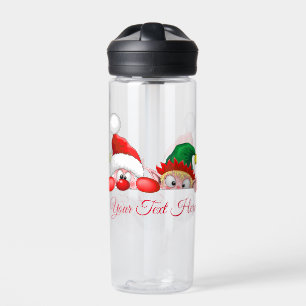Santa and Elf Cute and funny Christmas Cartoon Cha Water Bottle
