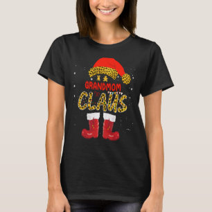 Santa And Elf Grandmom Claus Leopard Christmas T-Shirt