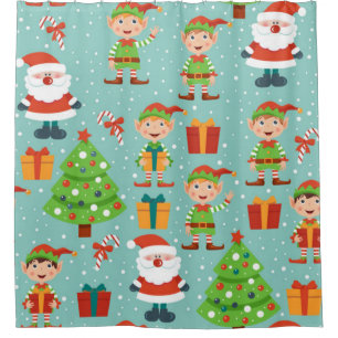 Santa And Elfs Christmas Pattern Shower Curtain