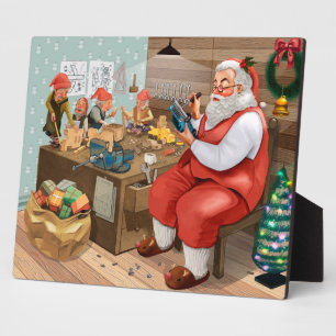 Santa And Elves Making Toys   Christmas Plaque