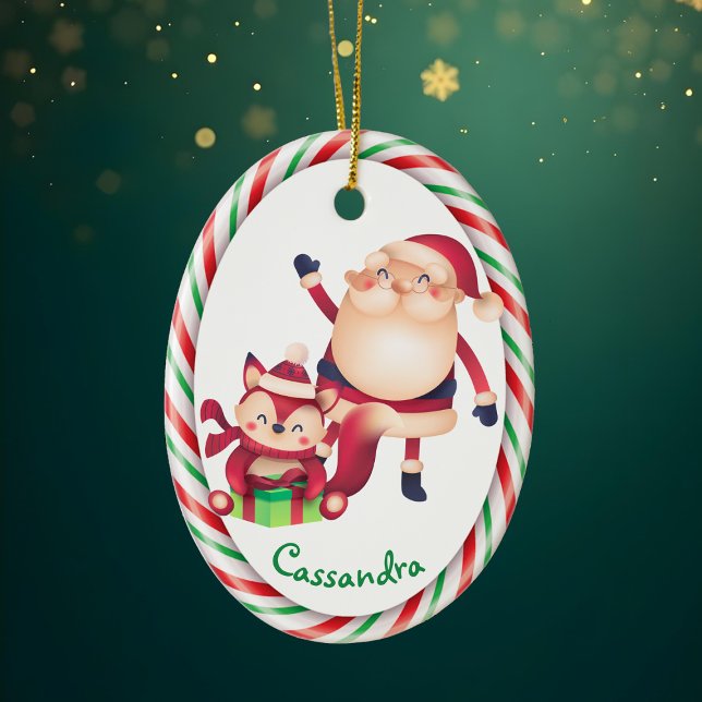 Santa and Fox Candy Cane Frame Ceramic Tree Decoration (Creator Uploaded)