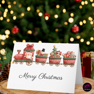 Santa and Friends Cute Christmas Train Holiday Card