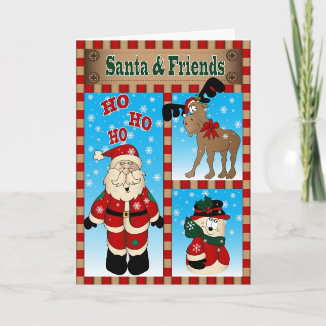 Santa and Friends, Wishing You a Merry Christmas Holiday Card (Front)