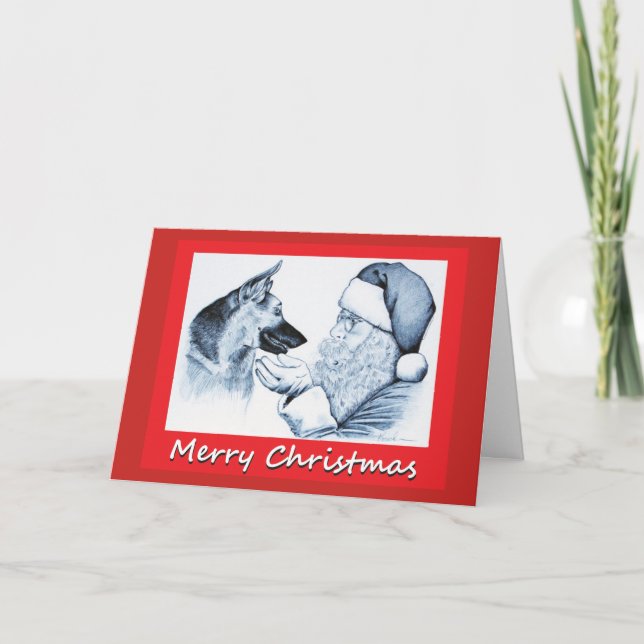 Santa And German Shepherd Holiday Card (Front)