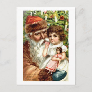 Santa and GIrl with Doll Holiday Postcard