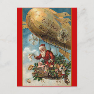 Santa and His Blimp Holiday Postcard