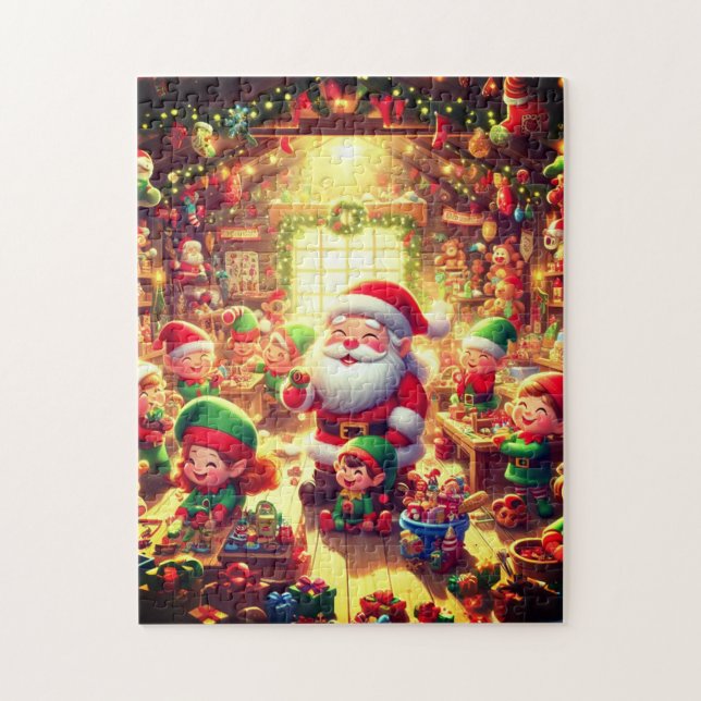 Santa and His Cute Little Elves Christmas Holiday Jigsaw Puzzle (Vertical)