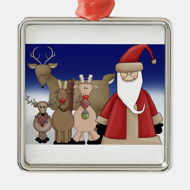 Santa and his deer metal tree decoration (Front)