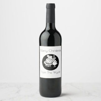 Santa And His Favourite Reindeer Black and White  Wine Label