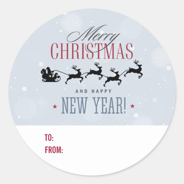 Santa and his Flying Reindeer Christmas Gift Classic Round Sticker (Front)