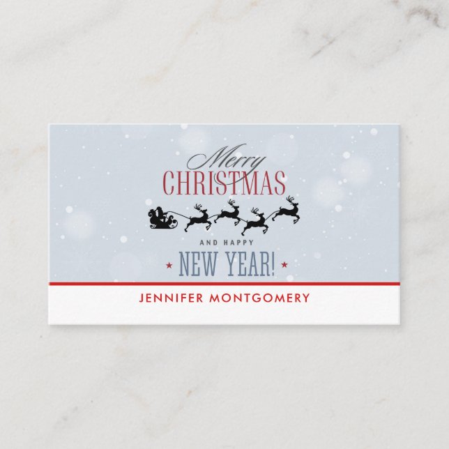 Santa and his Flying Reindeer Silhouette Christmas Business Card (Front)