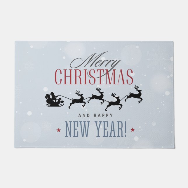 Santa and his Flying Reindeer Silhouette Christmas Doormat (Front)