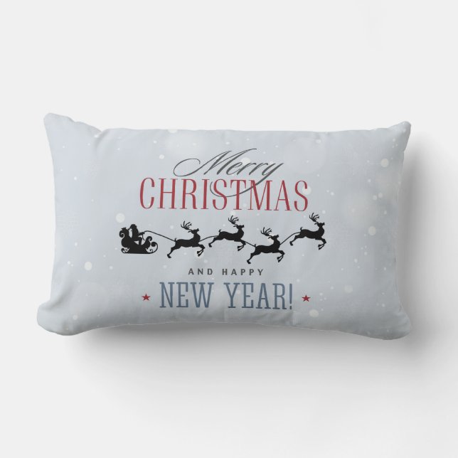 Santa and his Flying Reindeer Silhouette Christmas Lumbar Cushion (Front)