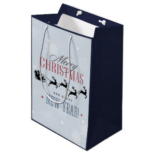 Santa and his Flying Reindeer Silhouette Christmas Medium Gift Bag