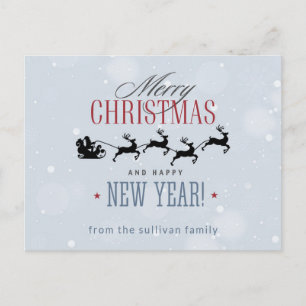 Santa and his Flying Reindeer Silhouette Christmas Postcard