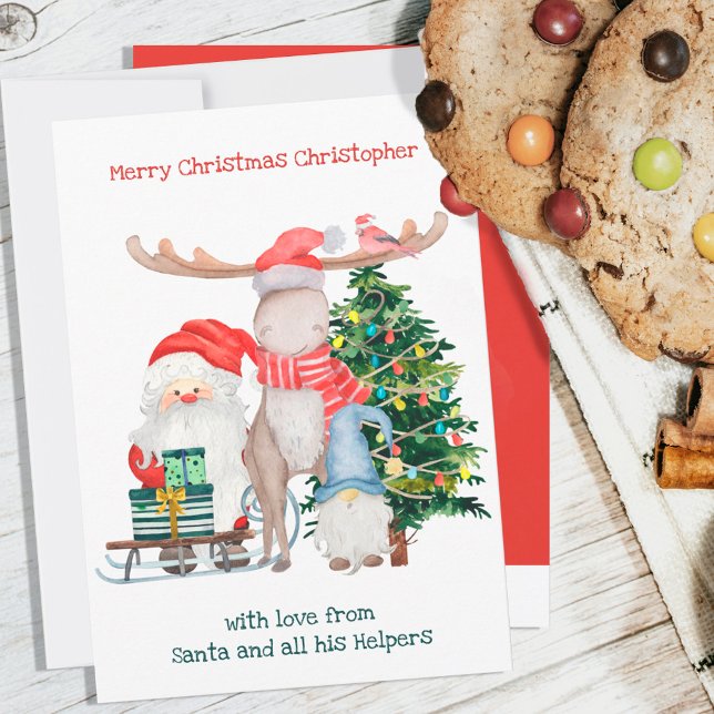 Santa and His Helpers Cute Personalised Kids Holiday Card (Creator Uploaded)
