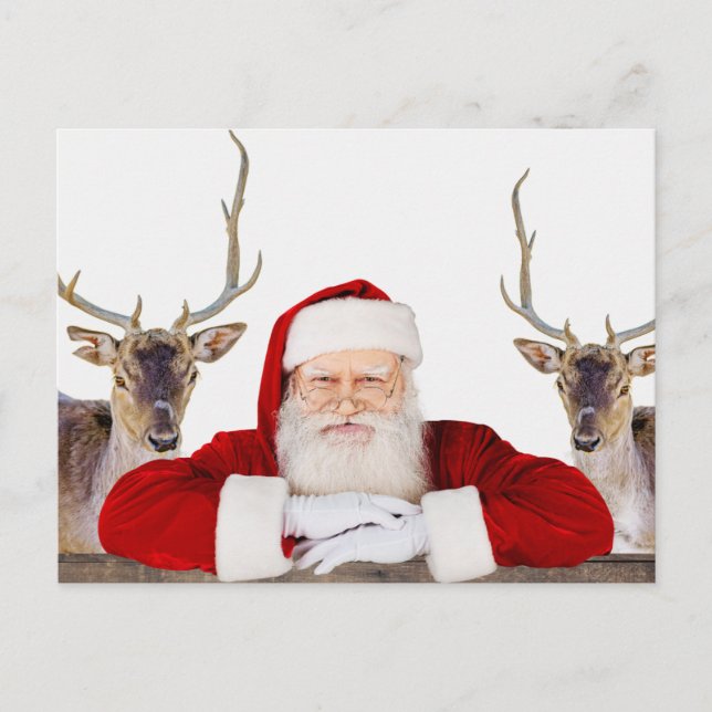 Santa and his reindeer -- Christmas Postcard  (Front)