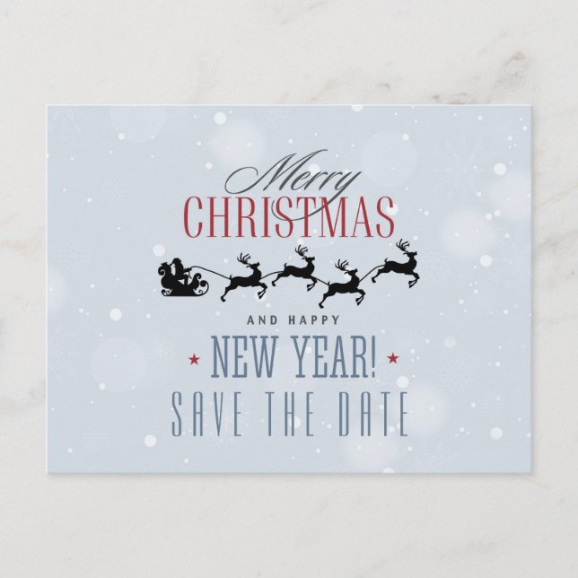 Santa and his Reindeer Christmas Save the Date Postcard (Front)