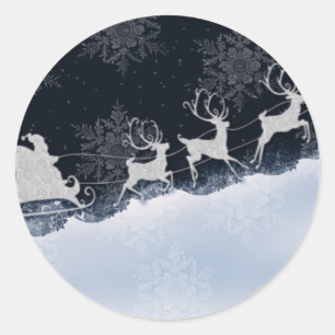 Santa and his reindeer classic round sticker