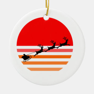 Santa and His Reindeer Funny Retro Christmas Ceramic Tree Decoration
