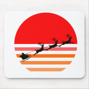 Santa and His Reindeer Funny Retro Christmas Gift Mouse Pad