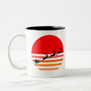 Santa and His Reindeer Funny Retro Christmas Gift Two-Tone Coffee Mug