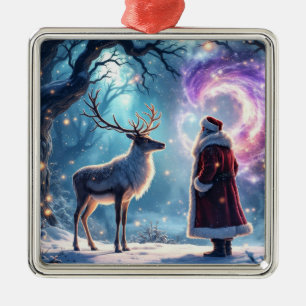 Santa and his Reindeer on Christmas Eve magic Metal Tree Decoration