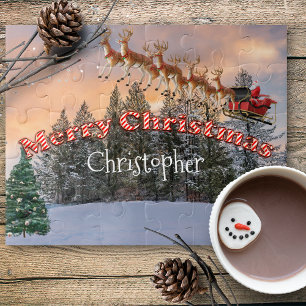 Santa and His Reindeer Personalised Jigsaw Puzzle