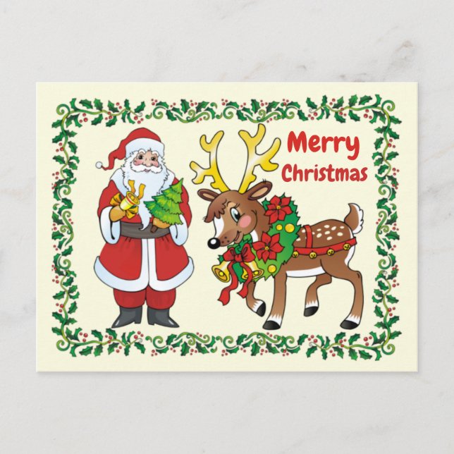 Santa and His Reindeer Postcard (Front)