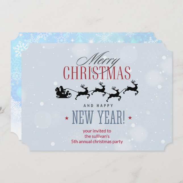 Santa and his Reindeer Silhouette Christmas Party Invitation (Front/Back)